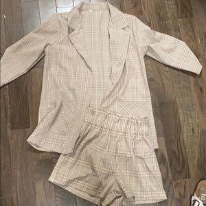 Plaid blazer and short matching set sz S